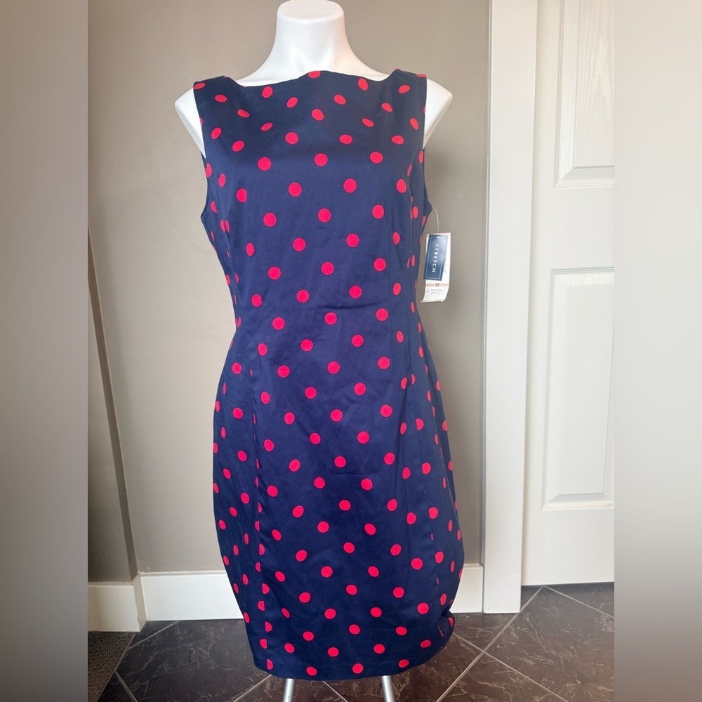 Jones New York Navy Dress with Red Polka Dots
